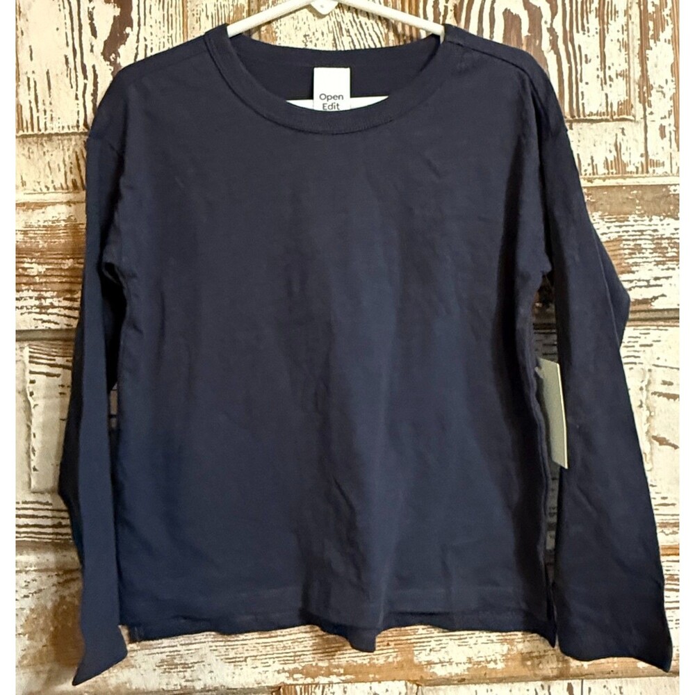 Open Edit Kids' Boxy Long Sleeve Organic Cotton T-Shirt - Charcoal - Size 4